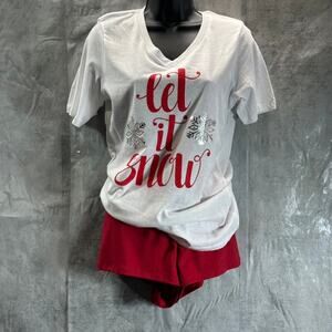 COZY ROZY Women's White/Red Let It Snow 2-Piece Short Holiday Pajamas SZ M
